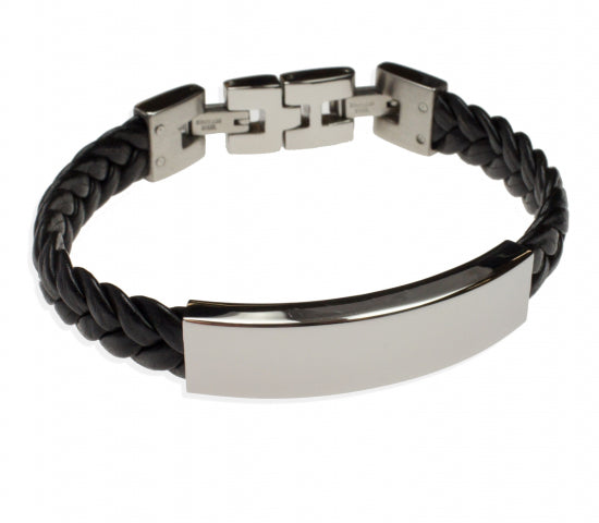 Edelstahl ID Armband Lederimitat